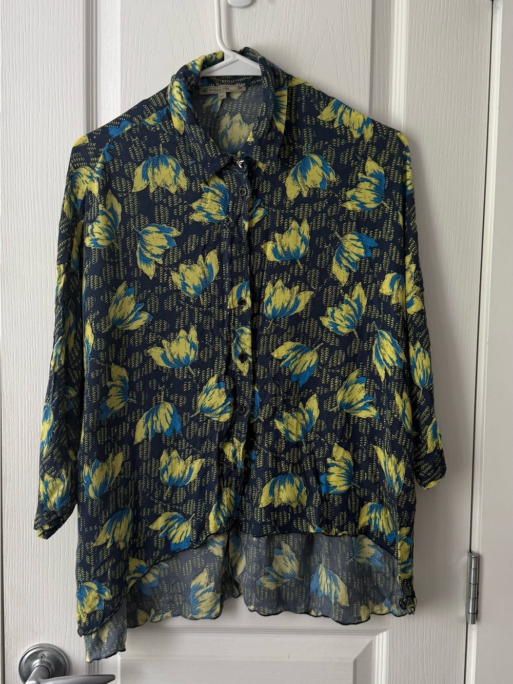 Patrizia Pepe Navy Blouse with Yellow & Blue Floral Print